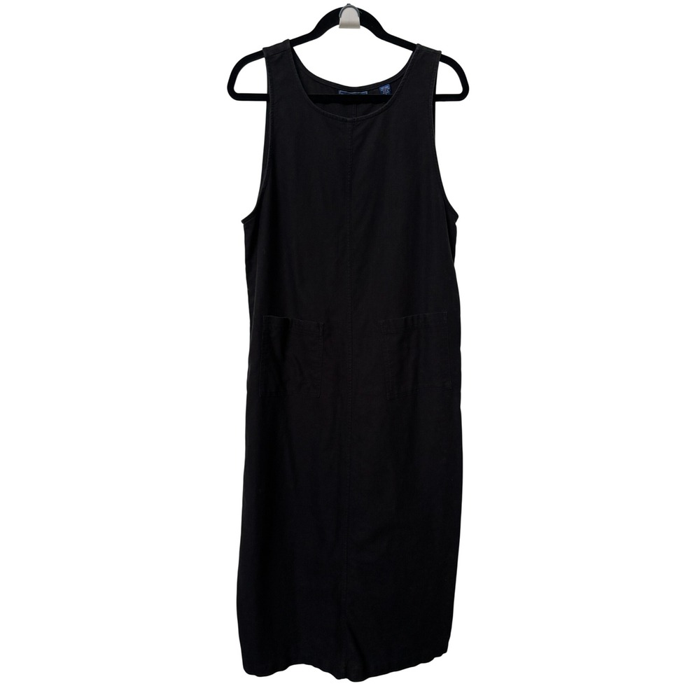 Karen Scott Black Linen Cotton Blend Sleeveless Midi Pocket Dress Womens Medium